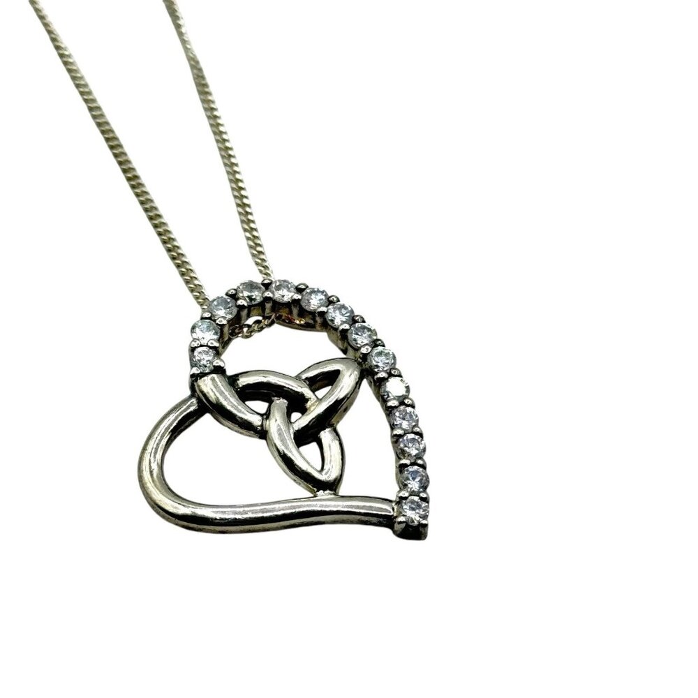 Sterling Silver 925 Heart Celtic Love Knot Pendant Necklace Signed Unique